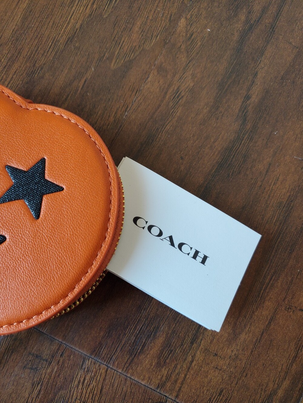 Coach Halloween Jack O Lantern Zip Coin Card Case Orange Leather 4160 New - Picture 4 of 5